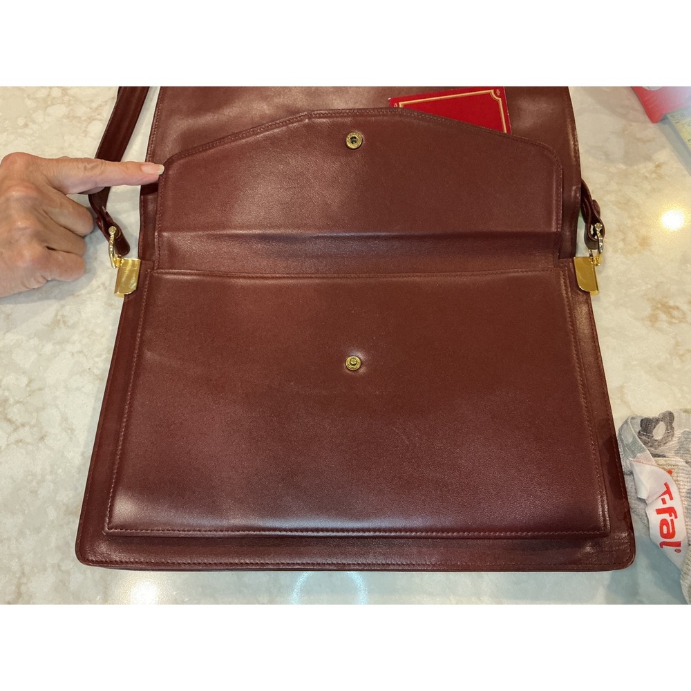 Cartier Crossbody Bag Leather Shoulder Bag Clutch Burgundy Designer - Picture 11 of 16
